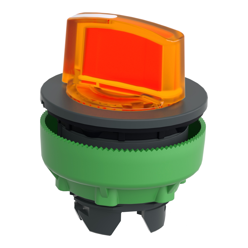 Mayer-DDS-Head for illuminated selector switch, Harmony XB5, plastic, orange handle, universal LED, 2 positions, spring return-2