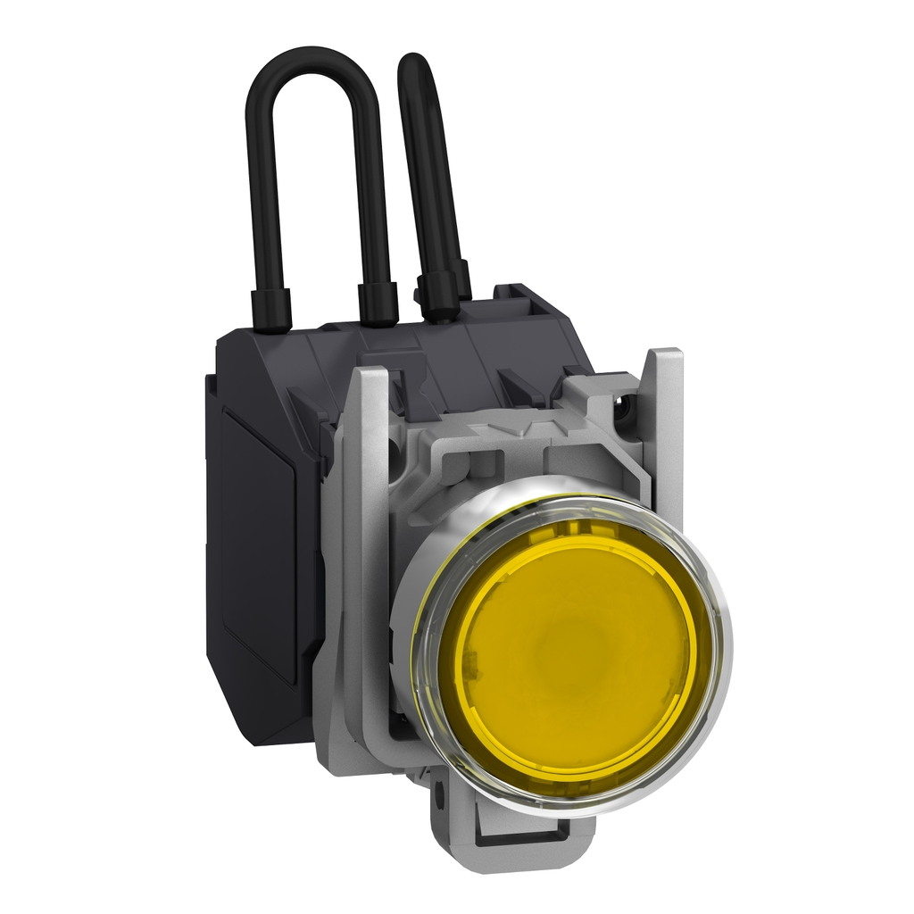 Mayer-DDS-Push to test pilot light, Harmony XB4 - ATEX D, metal, orange, 22mm, integral LED, 1NO, 24…254V-1