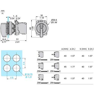 Mayer-DDS-Head for selector switch, Harmony XB5, flush mounted black long handle 2 pos stay put-2