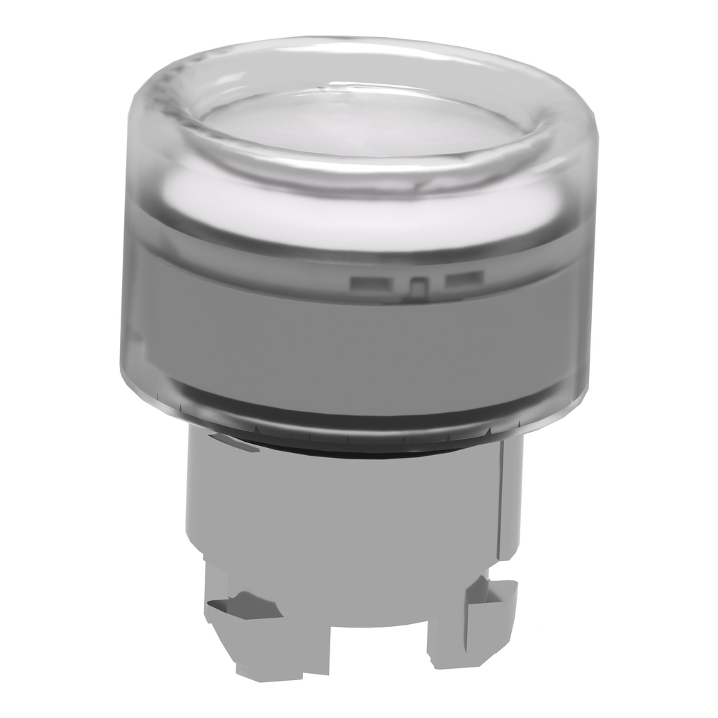 Mayer-DDS-Head for illuminated push button, Harmony XB4, metal, white flush, 22mm, universal LED, spring return, clear boot-2