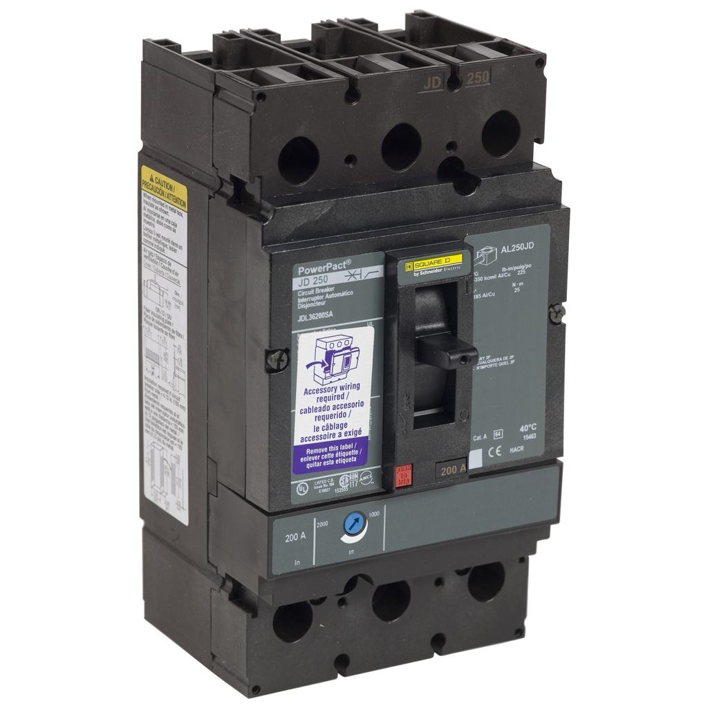 Mayer-DDS-Circuit breaker, PowerPacT J, 175A, 3 pole, 600VAC, 14kA, lugs, thermal magnetic, 80%, shunt-1