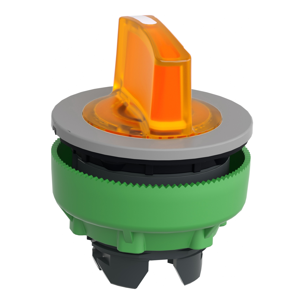 Mayer-DDS-Head for illuminated selector switch, Harmony XB5, grey bezel, orange handle, 30mm, universal LED, 3 positions-2
