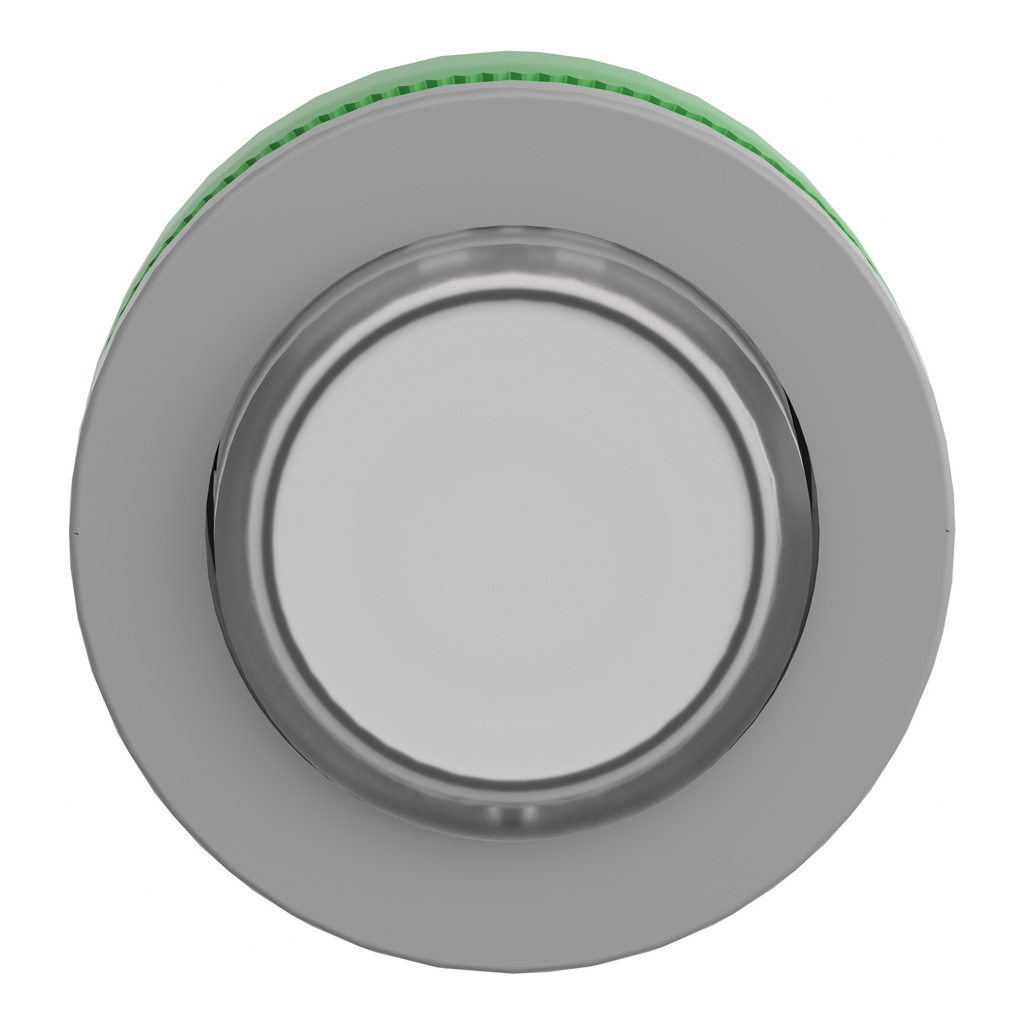 Mayer-DDS-Head for illuminated push button, Harmony XB5, grey bezel, white projecting, 30mm, universal LED, spring return, unmarked-2