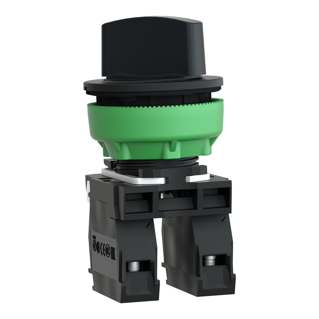 Mayer-DDS-Selector switch flush mounted, Harmony XB5, plastic, black, 30mm, 2 positions, stay put, 1NO+1NC-2