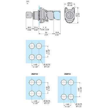 Mayer-DDS-Head for key selector switch, Harmony XB4, flush mounted 455 3, position stay put-1