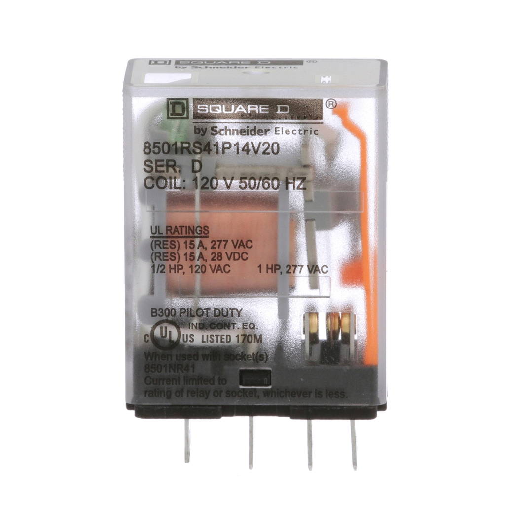 Mayer-DDS-Plug in relay, Type R, miniature, 1 HP at 277 VAC, 15A resistive at 120 VAC, 5 blade, SPDT, 1 NO, 1 NC, 120 VAC coil-2