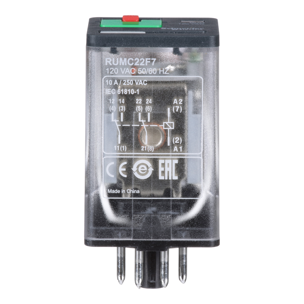 Mayer-DDS-Harmony RUM, universal plugin relay, 2 C/O, octal base, 10 A, 120 VAC, with LED-2