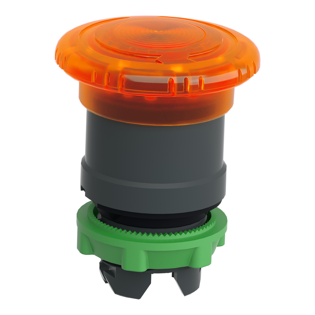 Mayer-DDS-Head for illuminated push button, Harmony XB5, plastic, orange mushroom 40mm, 22mm, latching turn to release, clear boot-2