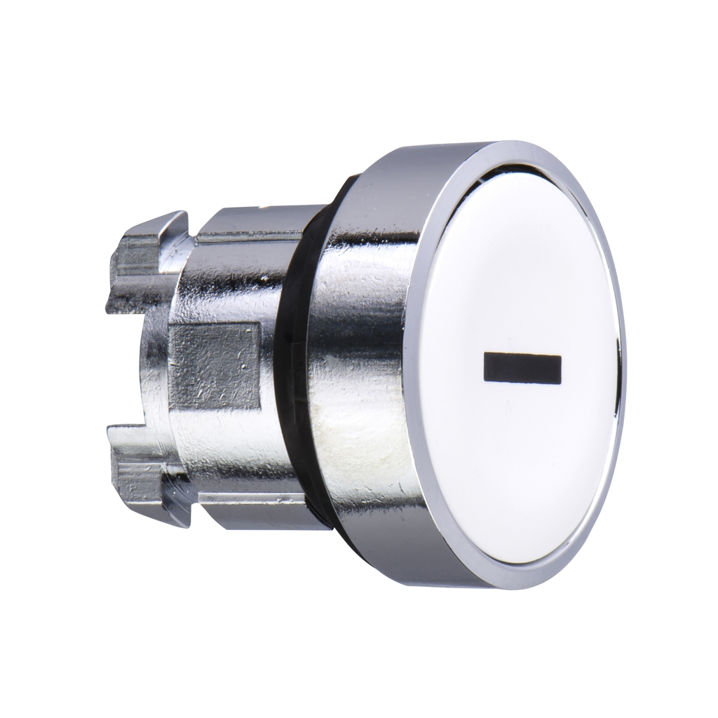 Mayer-DDS-Head for non illuminated push button, Harmony XB4, metal, white flush, 22mm, spring return, black marked I-1