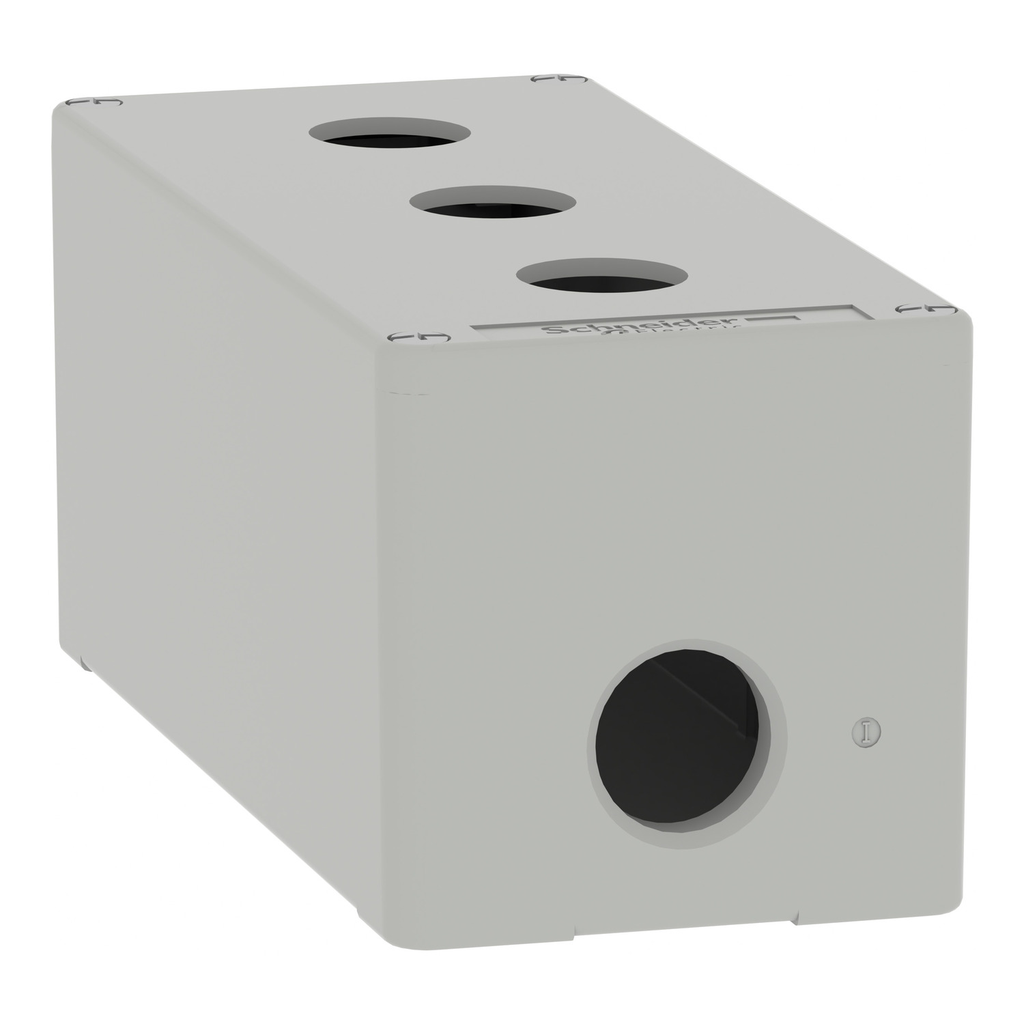 Mayer-DDS-22mm push button, Harmony XALD, empty grey enclosure, die cast zinc alloy, 3 openings, vertical mount, NEMA 4, 13-2