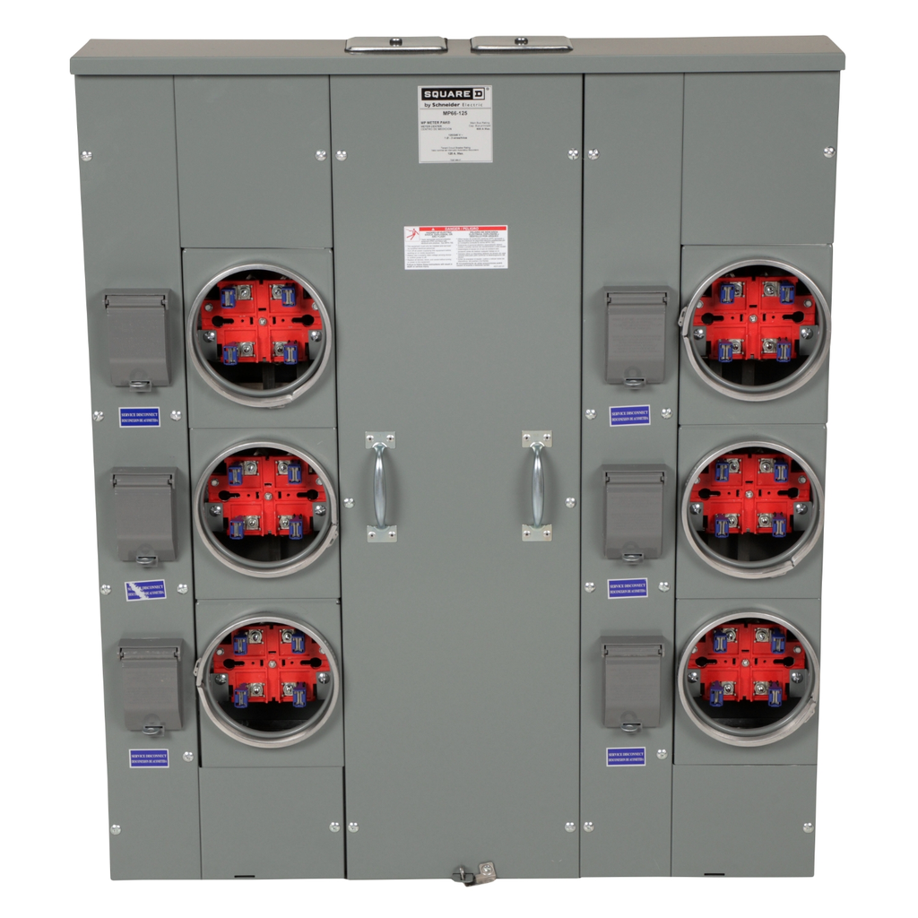 Mayer-DDS-Meter center, MP Meter-Pak, 6 sockets, no bypass, 4 jaws, 600A bus, 125A max breaker rating, ringed-2