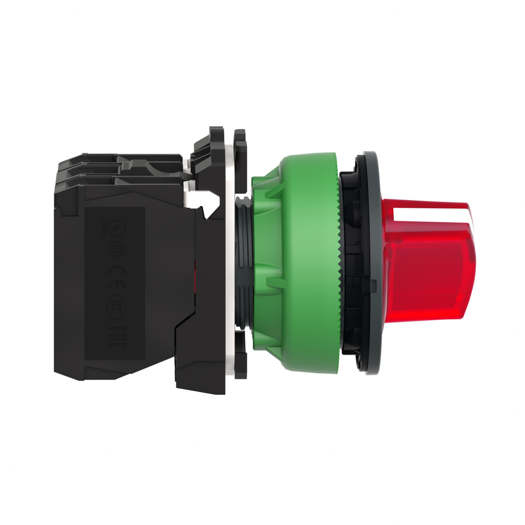 Mayer-DDS-Illuminated selector switch, Harmony XB5, grey plastic, red handle, 30mm, universal LED, 2 positions, 1NO + 1NC, 110...120V AC-2