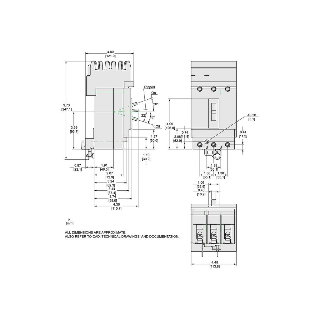Mayer-DDS-Motor circuit protector, PowerPacT H, 30A, 3 pole, 600VAC, 25kA, I-Line, thermal magnetic, 80%, ABC-2