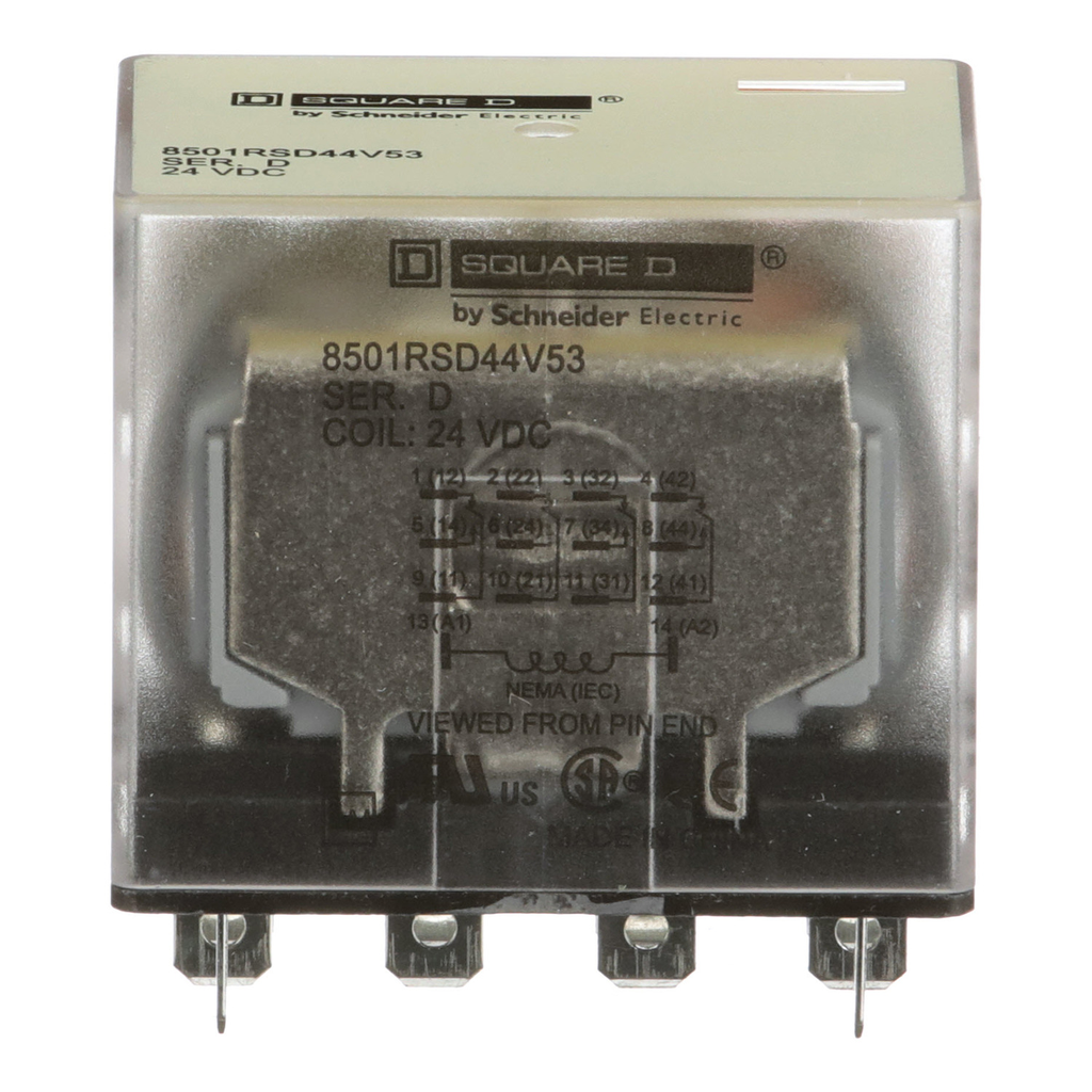 Mayer-DDS-Relay, Type R, plug in, miniature, 1HP at 277VAC, 15A resistive at 120VAC, 14 blade, 4PDT, 4NO, 4NC, 24VDC coil-2