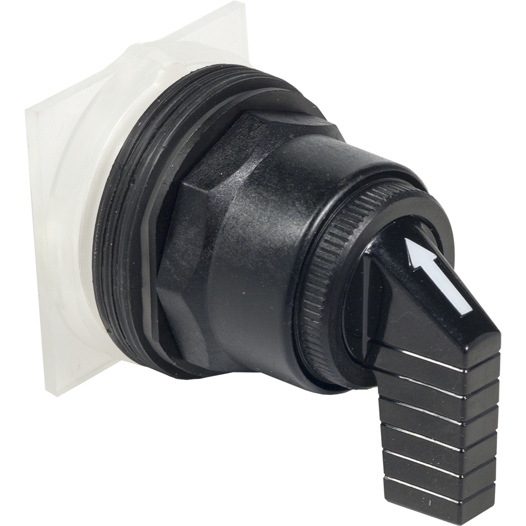 Mayer-DDS-Selector switch head, Harmony 9001SK, plastic, long handle, black, 30mm, 3 positions, spring return right to center-1