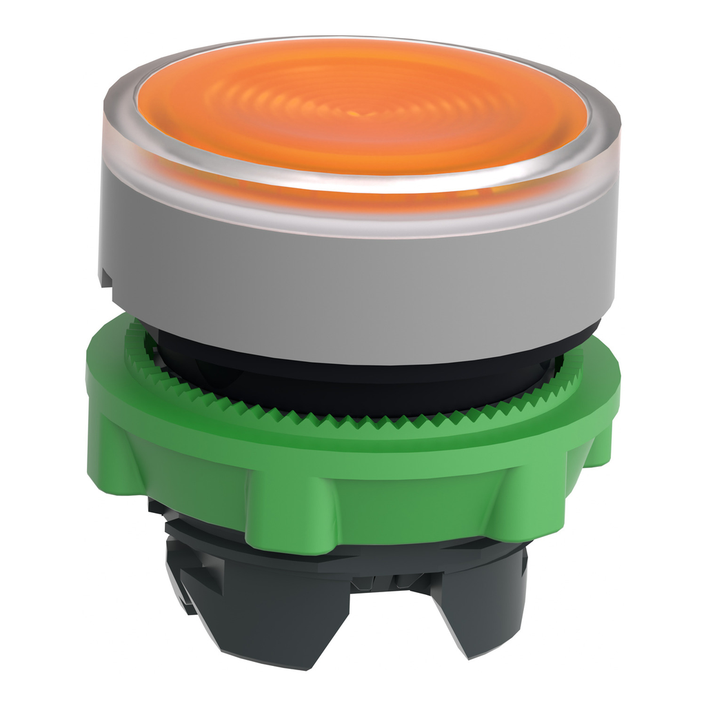 Mayer-DDS-Head for illuminated push button, Harmony XB5, grey bezel, orange flush, 22mm, universal LED, grooved lens-2