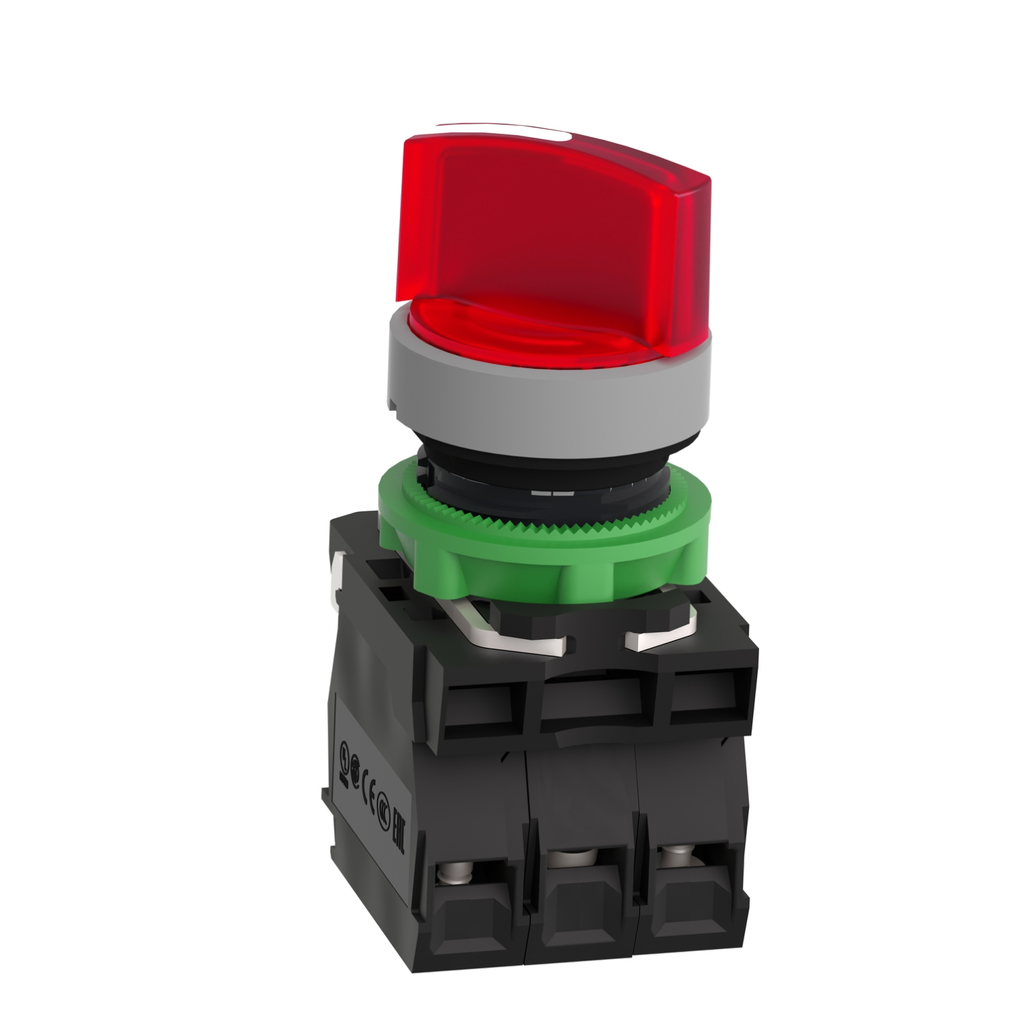 Mayer-DDS-Illuminated selector switch, Harmony XB5, universal LED, grey bezel, red handle, 22mm, 2 positions, stay put, 1NO + 1NC, 24V AC DC-2