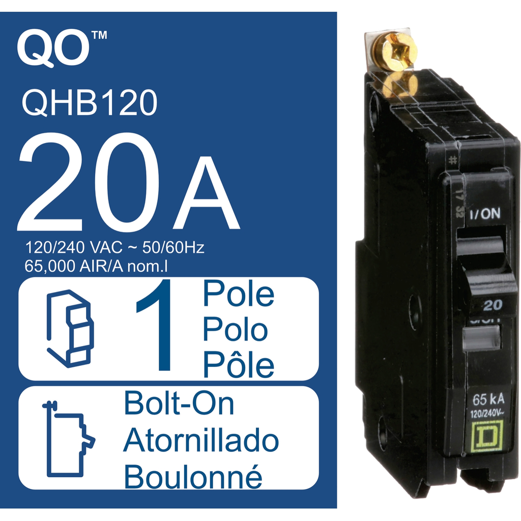 Mayer-DDS-Mini circuit breaker, QO, 20A, 1 pole, 120/240VAC, 65kA, bolt on-2