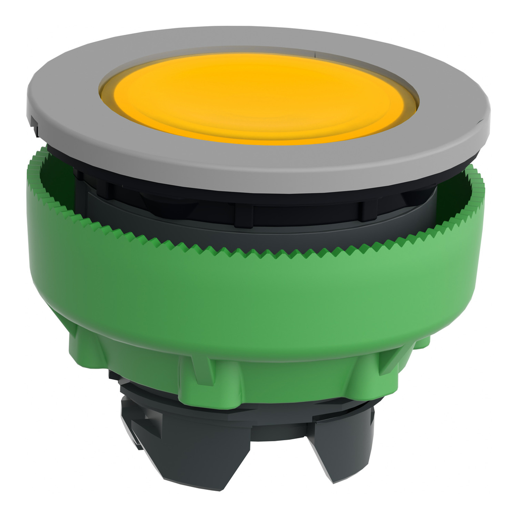 Mayer-DDS-Head for illuminated push button, Harmony XB5, grey bezel, yellow flush mounted, 30mm, universal LED,-2