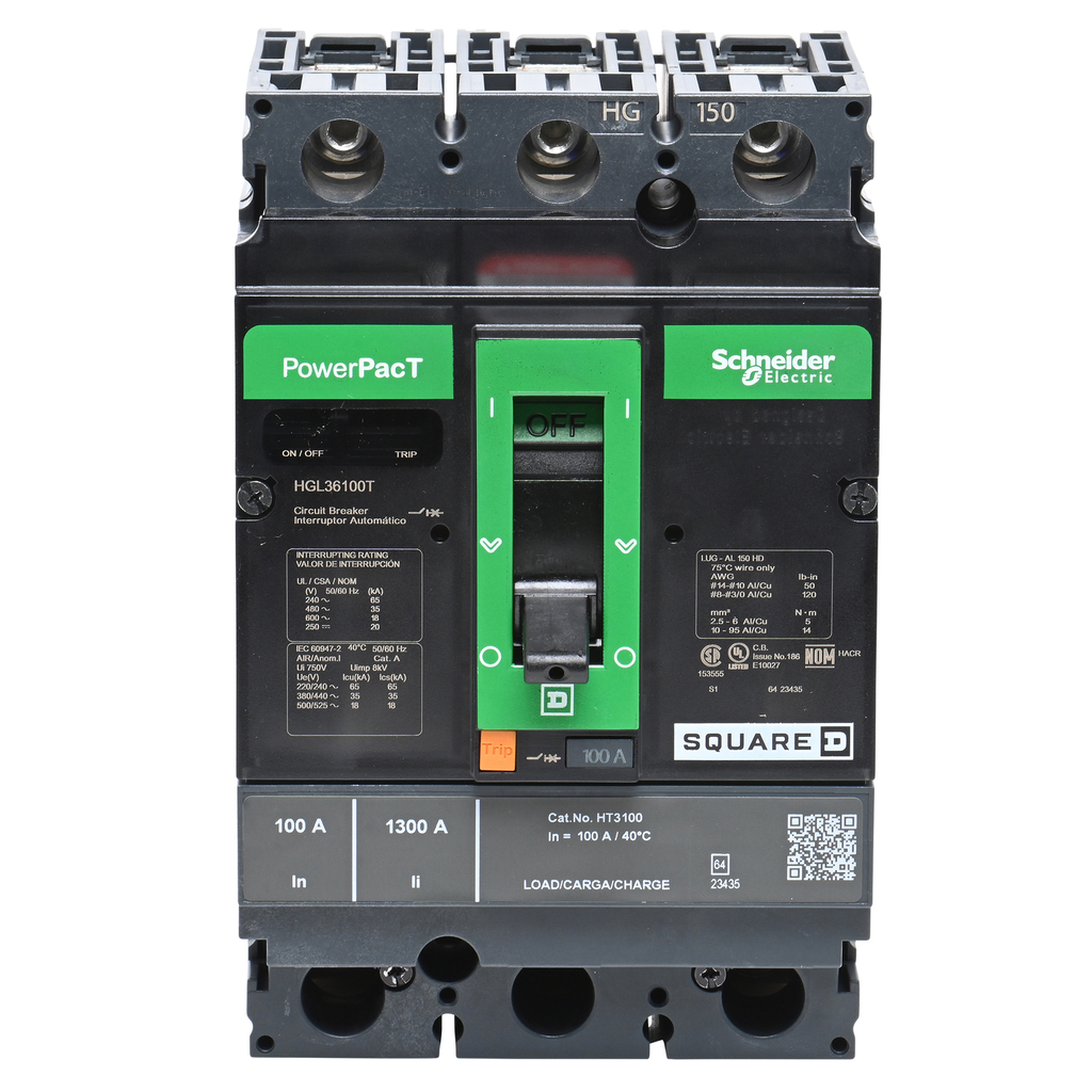 Mayer-DDS-Circuit breaker, PowerPacT H, 100A, 3 pole, 600VAC, 18kA, lugs, thermal magnetic, 80%, interchangeable trip unit-2