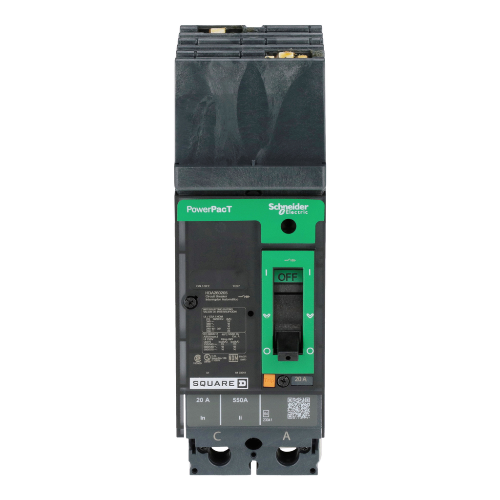 Mayer-DDS-Circuit breaker, PowerPacT H, 20A, 2 pole, 600VAC, 14kA, I-Line, thermal magnetic, 80%, CA-2