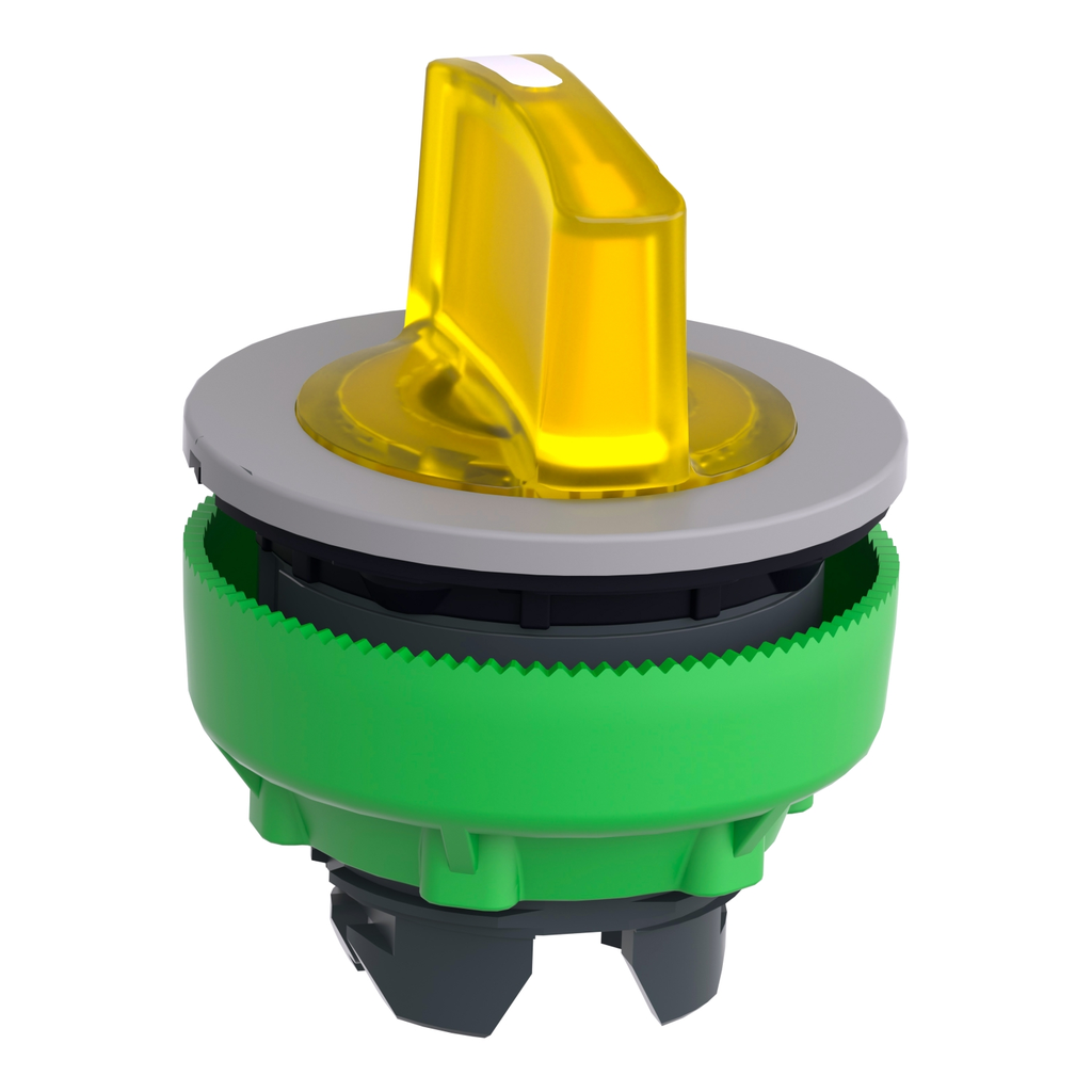 Mayer-DDS-Head for illuminated selector switch, Harmony XB5, grey bezel, yellow handle, 30mm, universal LED, 3 positions-2