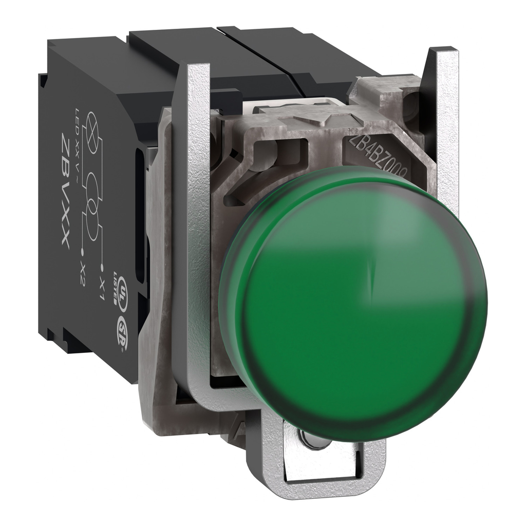 Mayer-DDS-Pilot light, Harmony XB4,metal, green, 22mm, universal LED, plain lens, 400V AC-1