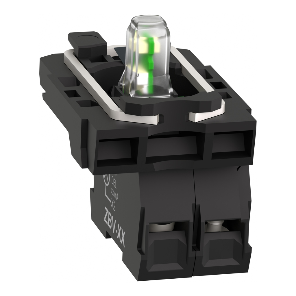 Mayer-DDS-Complete body contact assembly and light block, Harmony XB5, plastic, universal LED, body fixing collar, 1NO, 24V AC DC-2