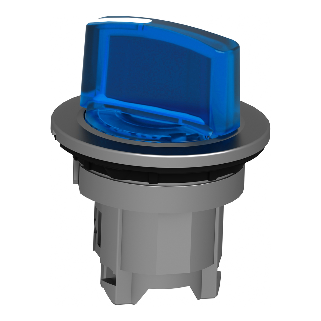 Mayer-DDS-Head for illuminated selector switch, Harmony XB4, metal, blue handle, 30mm, universal LED, 2 positions, spring return-2