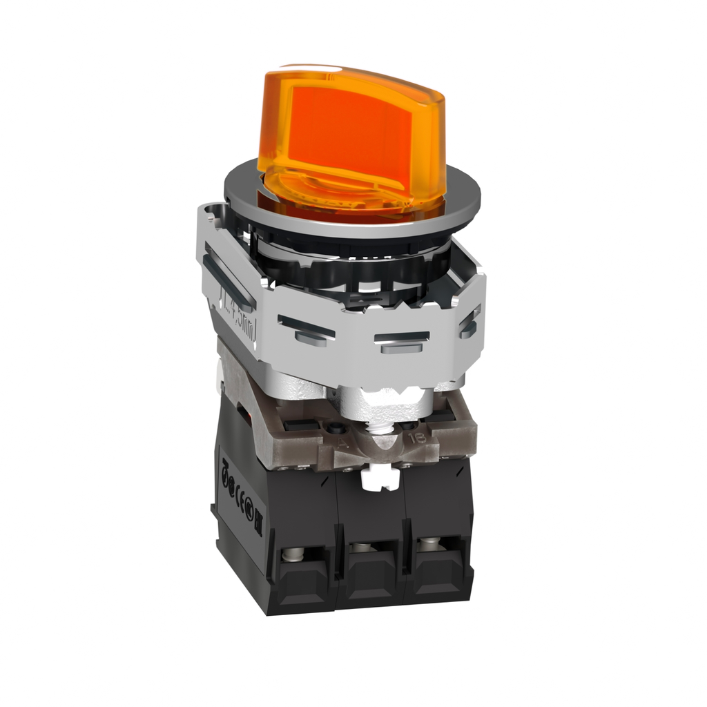 Mayer-DDS-Illuminated selector switch, Harmony XB4, metal, orange handle, 30mm, universal LED, 2 positions, 1NO + 1NC, 24V AC DC-2