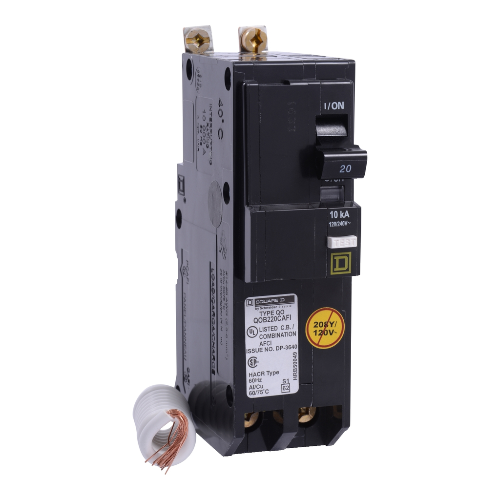Mayer-DDS-Mini circuit breaker, QO, 20A, 2 pole, 120/240VAC, 10kA, bolt on, combo ARC fault, pigtail [TAA]-2
