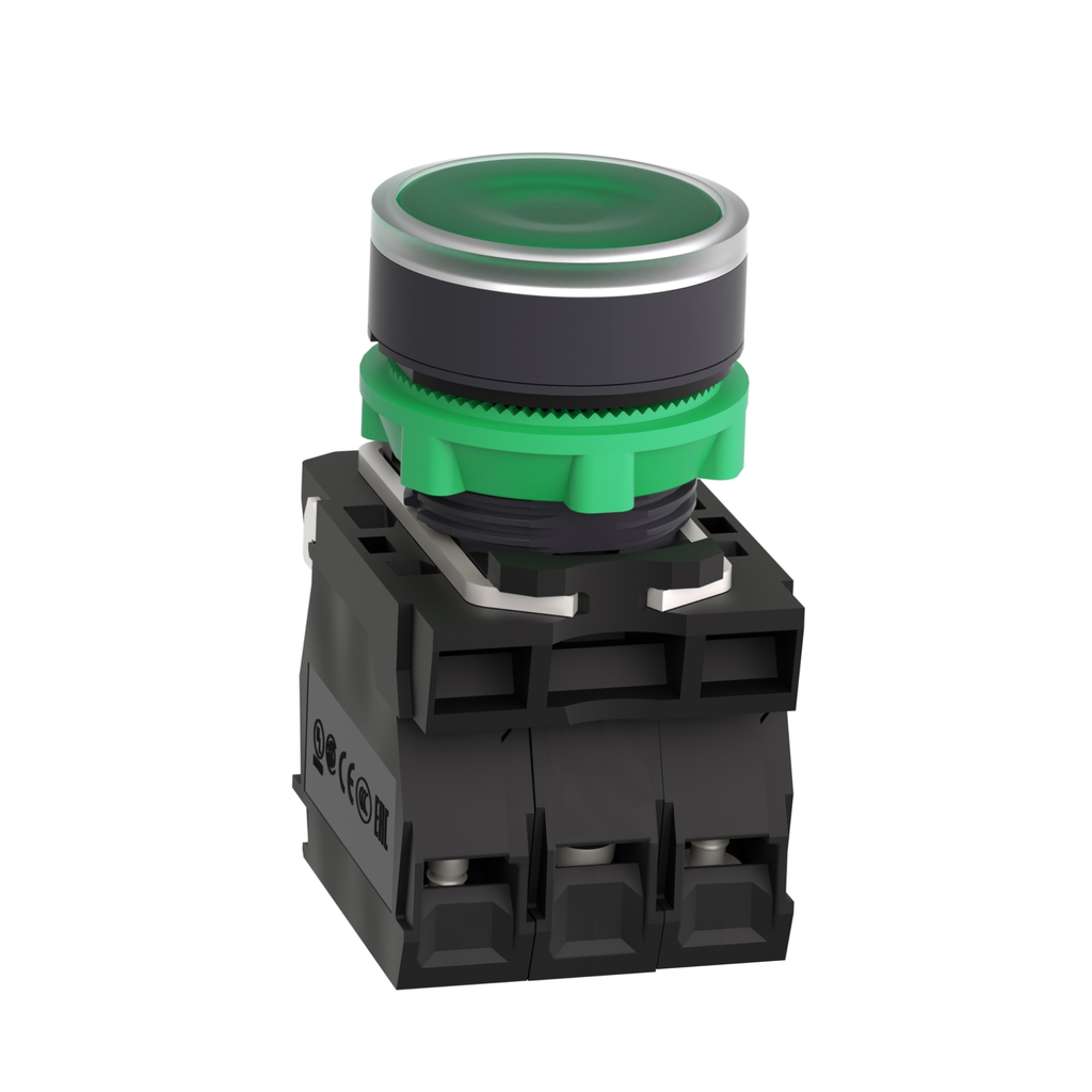 Mayer-DDS-Illuminated push button, Harmony XB5, plastic, green flush, 22mm, universal LED, plain lens, 1NO + 1NC, 24V AC DC-2