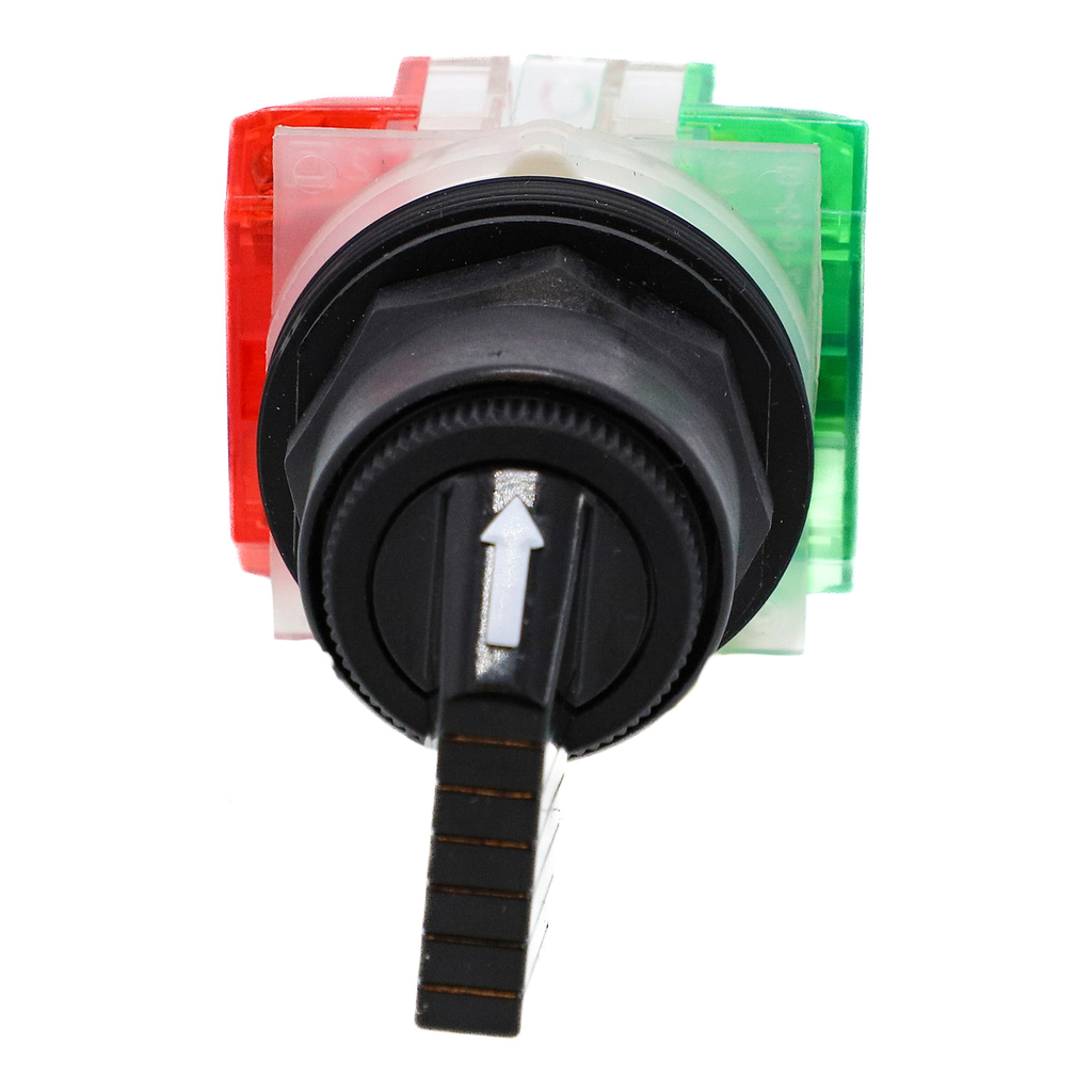 Mayer-DDS-Selector switch, Harmony 9001SK, plastic, long handle, red, 30mm, 3 positions, stay put, 1 NC + 1 NO-2