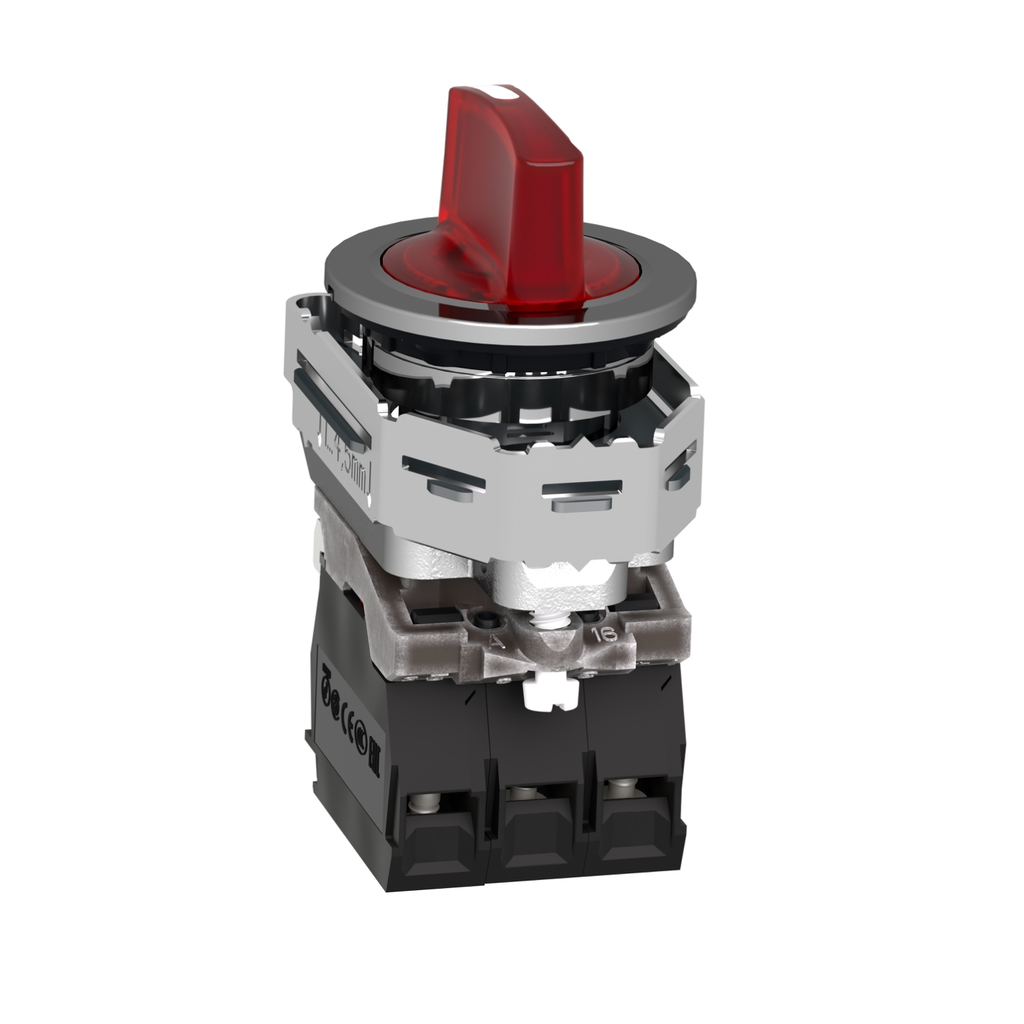 Mayer-DDS-Illuminated selector switch, Harmony XB4, metal, red handle, 30mm, universal LED, 3 positions, 1NO + 1NC, 110...120V AC-2