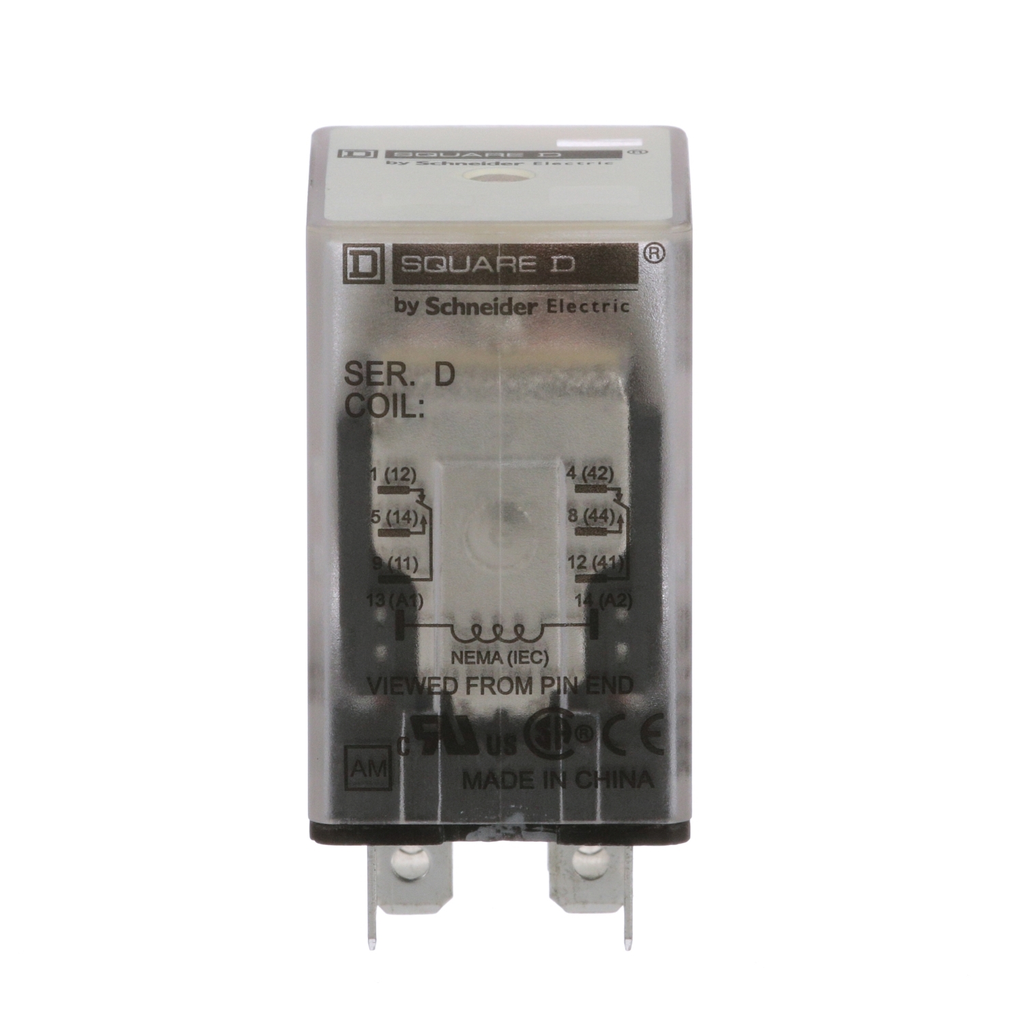 Mayer-DDS-Plug in relay, Type R, miniature, 1 HP at 277 VAC, 15A resistive at 120 VAC, 8 blade, DPDT, 2 NO, 2 NC, 24 VDC coil-2