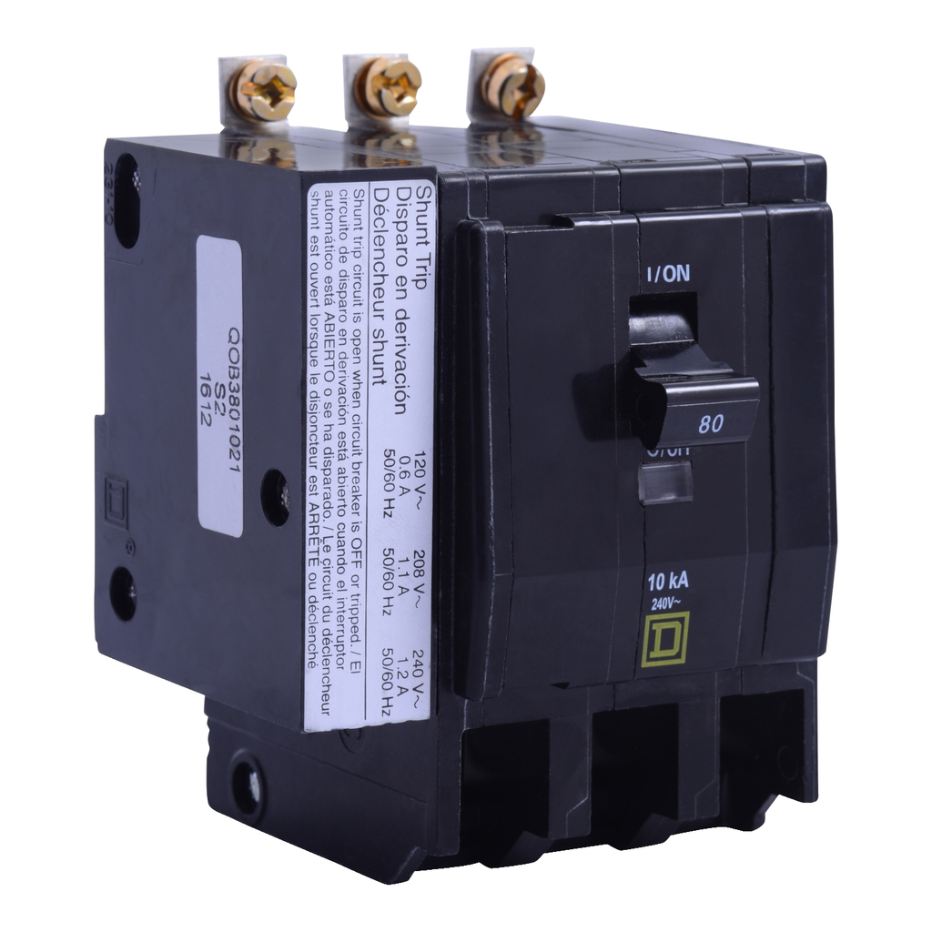 Mayer-DDS-Mini circuit breaker, QO, 90A, 3 pole, 120/240VAC, 22kA, bolt on, AC shunt-1