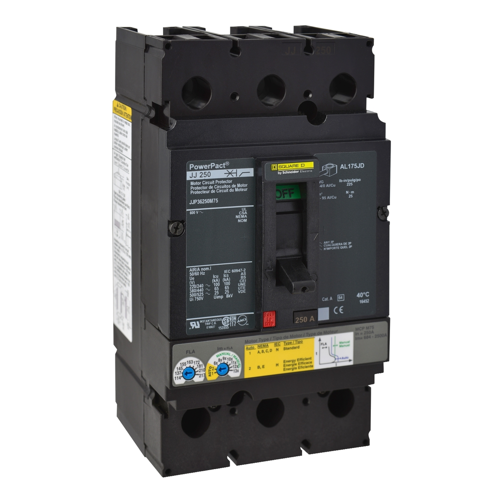 Mayer-DDS-Motor circuit protector, PowerPacT J, 250A, 3 pole, 600VAC, 25kA, lugs, thermal magnetic, 80%-1