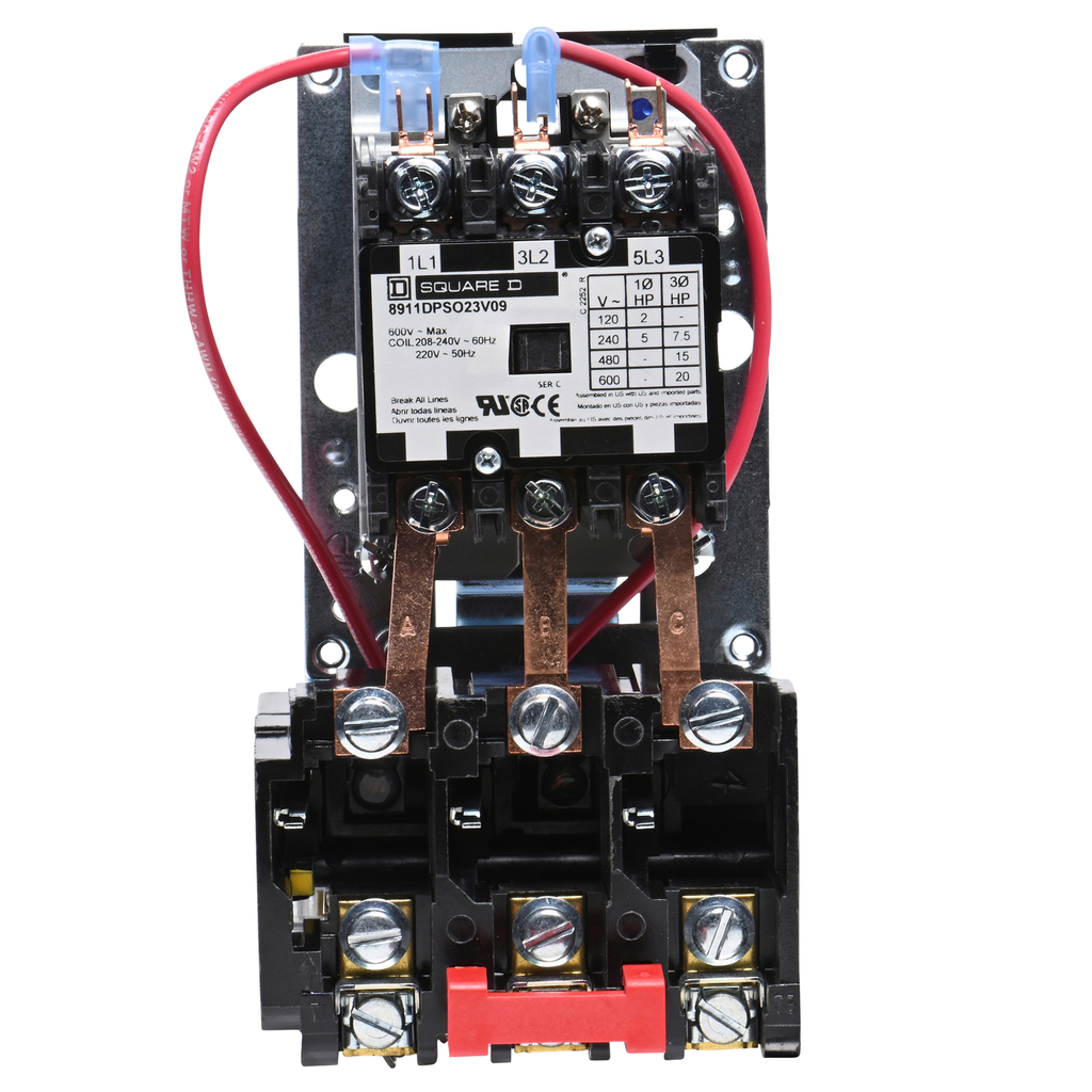 Mayer-DDS-NEMA starter, Definite Purpose, 25A, 20HP at 600VAC, 3 phase, 3 pole, melting alloy, 208V to 240VAC coil, open-2