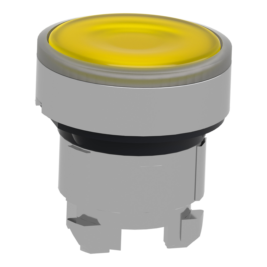 Mayer-DDS-Head for illuminated push button, Harmony XB4, metal, metal, yellow, 22mm, universal LED, spring return, plain lens-2