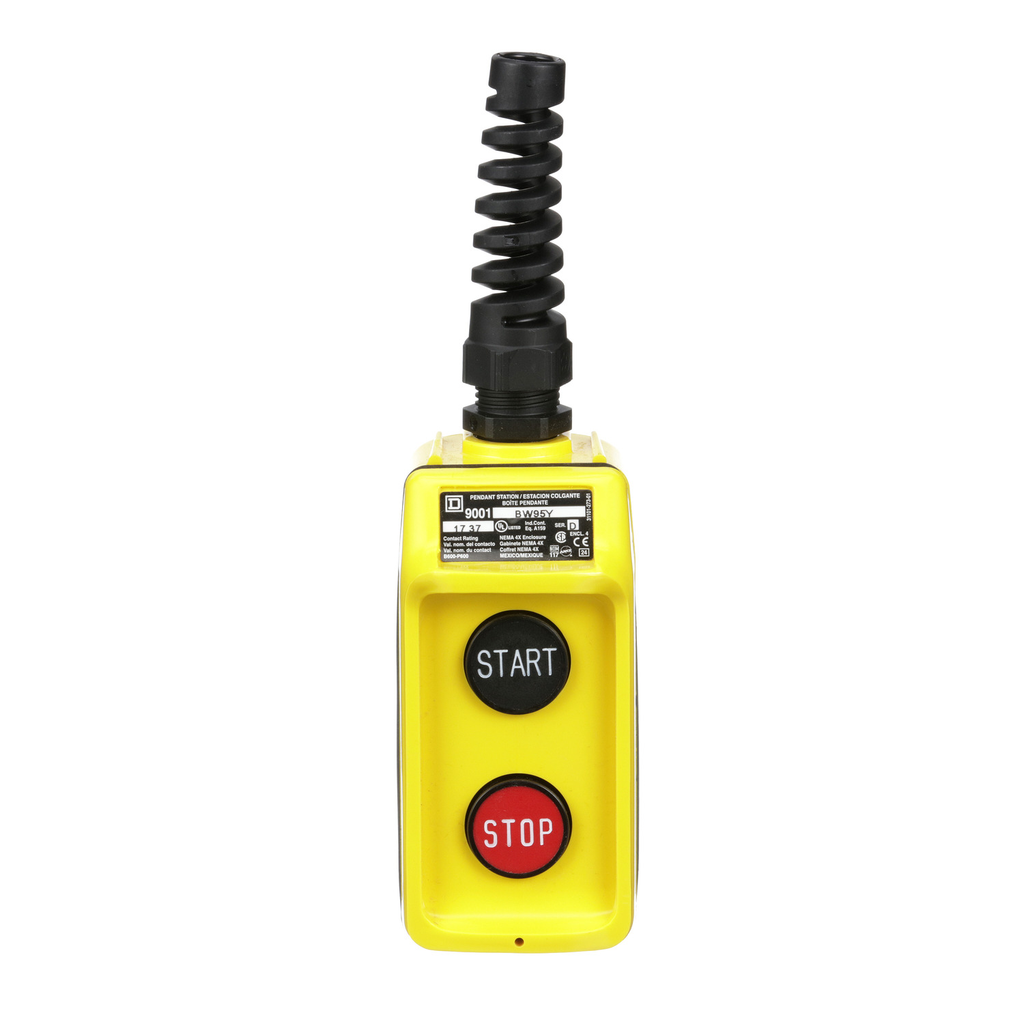 Mayer-DDS-Pendant Station, 2 push buttons, not interlocked, NO contacts, START STOP, yellow enclosure, 600 VAC 5 A-2