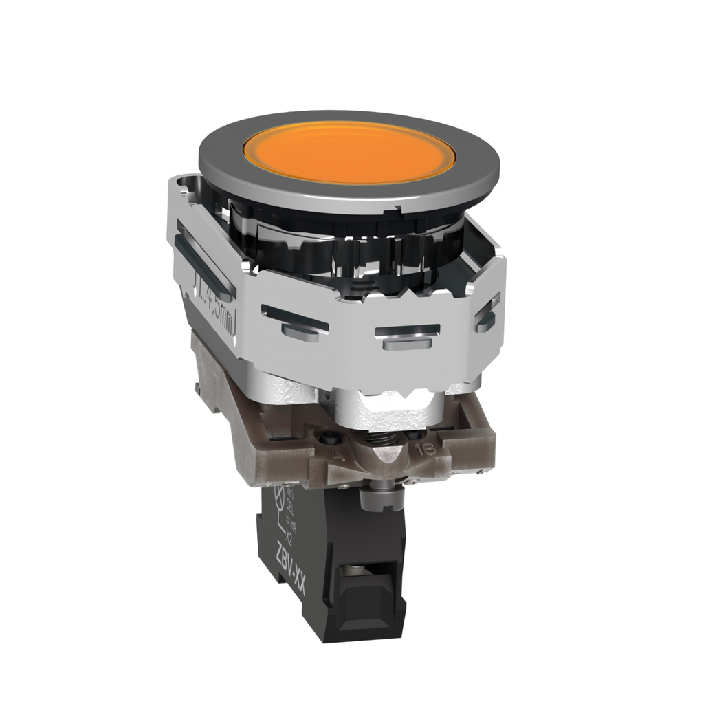 Mayer-DDS-Pilot light, Harmony XB4,metal, orange flush mounted, 30mm, universal LED, plain lens, 110...120V AC-2