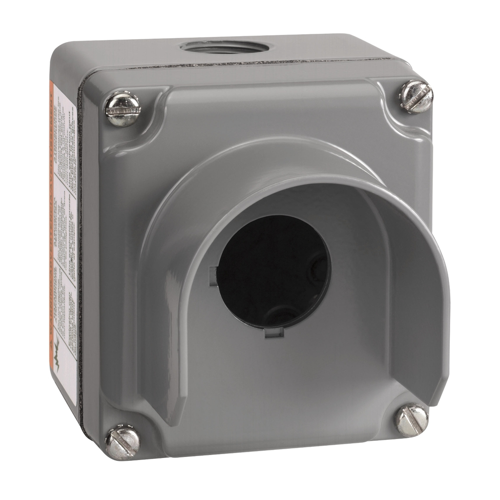 Mayer-DDS-30mm push button, Type K, guarded enclosure, one opening, integral guard, gray, NEMA 1, 3, 4, 13-1