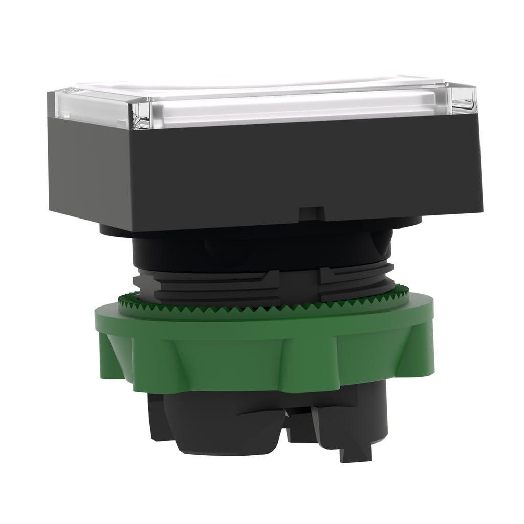 Mayer-DDS-Head for illuminated push button, Harmony XB5, square white flush, 22mm, universal LED, push to release, unmarked-2