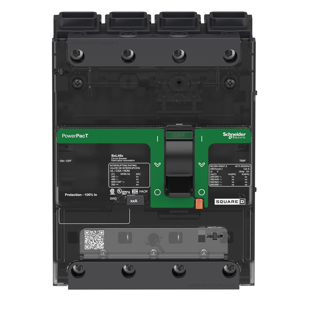 Mayer-DDS-Circuit breaker, PowerPacT B, 30A, 4 pole, 600Y/347VAC, 25kA, terminal nut, thermal magnetic, 80%-2