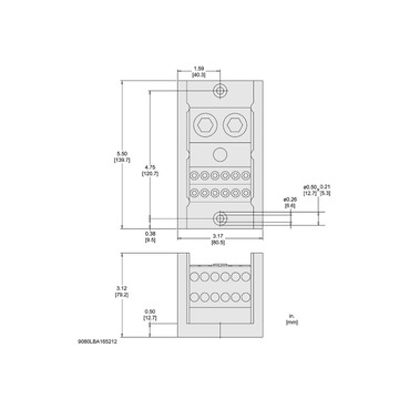Mayer-DDS-Power distribution block, Linergy, 1 pole, 2 line, 12 load, 760A Cu, 620A Al, 600V-2