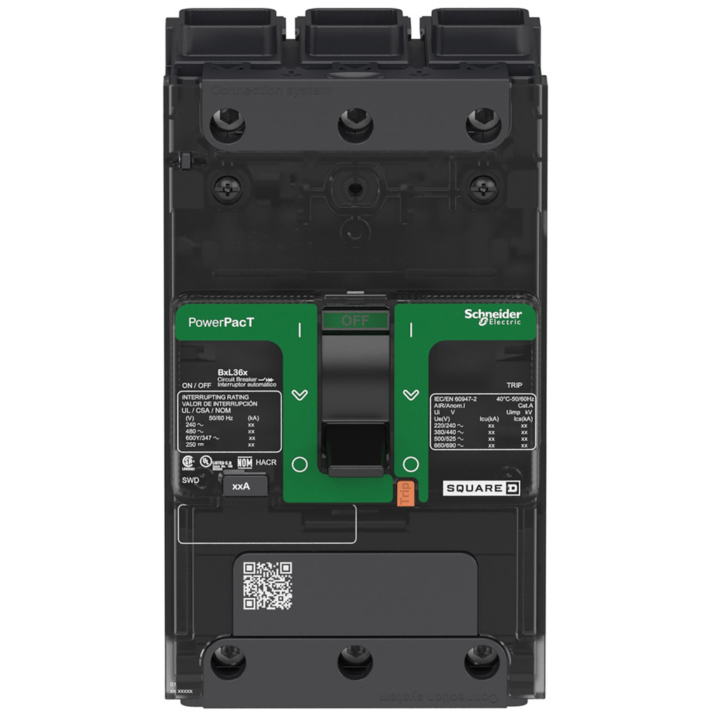 Mayer-DDS-Circuit breaker, PowerPacT B, 30A, 3 pole, 600Y/347VAC, 25kA, terminal nut, thermal magnetic, 80%-2