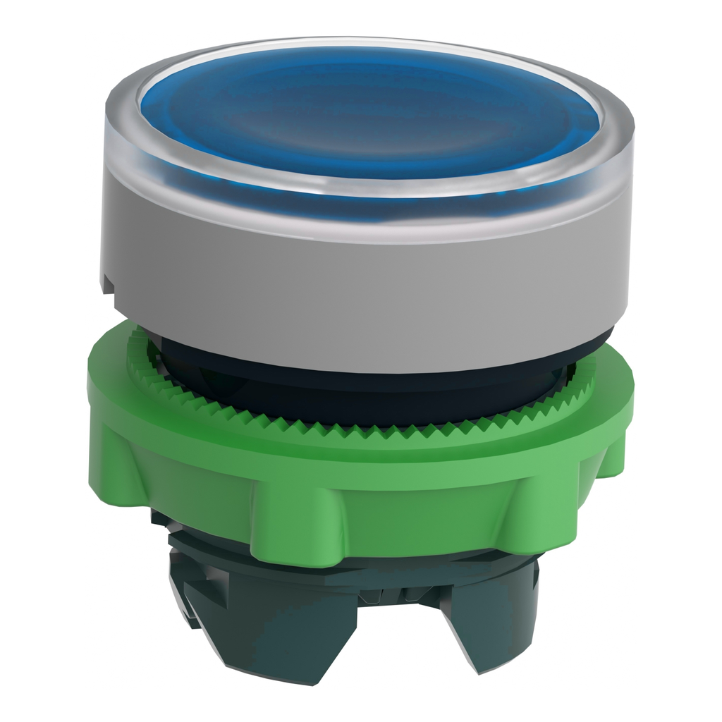 Mayer-DDS-Head for illuminated push button, Harmony XB5, grey bezel, blue flush, 22mm, universal LED, for insertion of legend-2