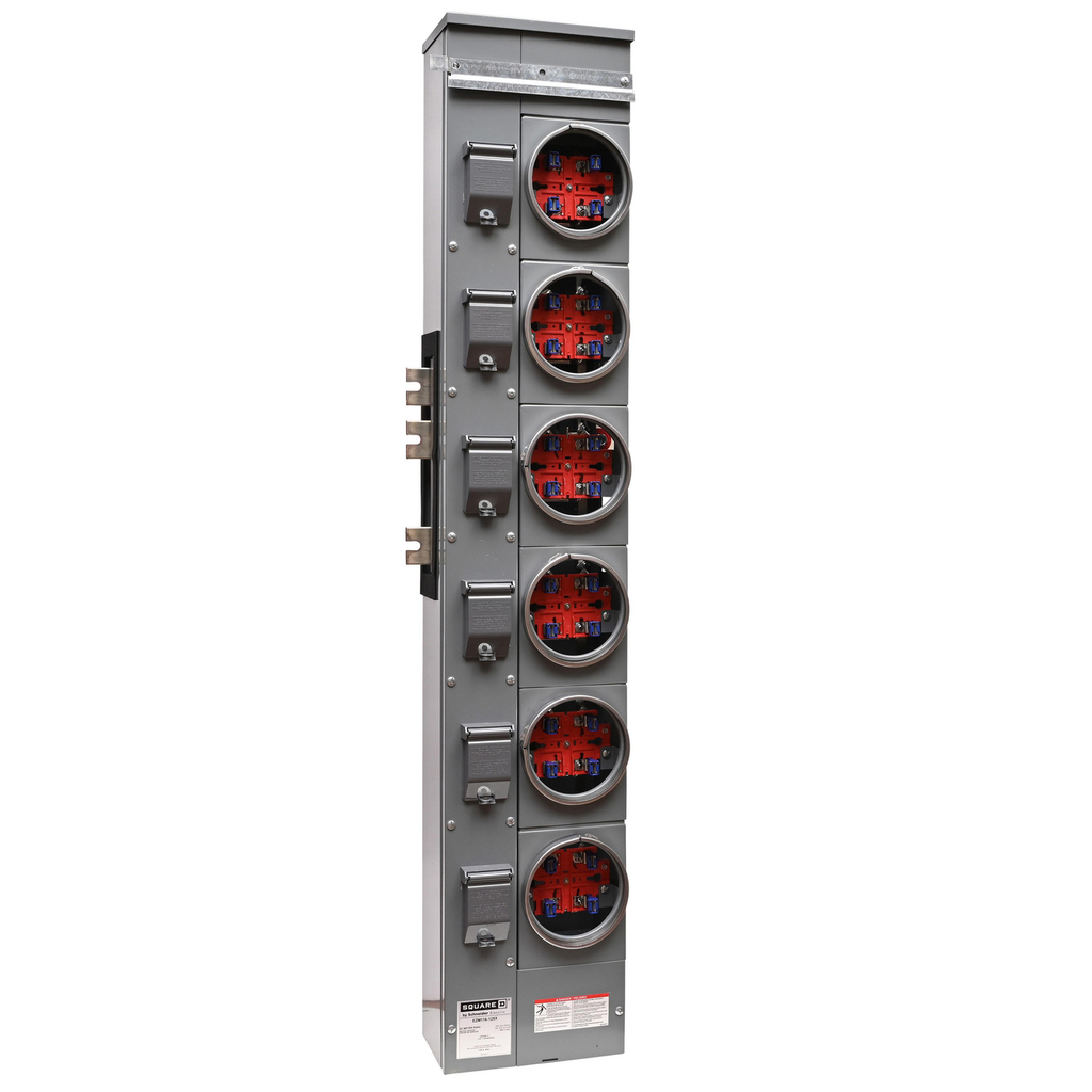 Mayer-DDS-Branch unit, EZ Meter-Pak, 125A, 6 x 4 jaw sockets, 120/240VAC, no bypass, ringed, 1200A Al/Cu busbar-1