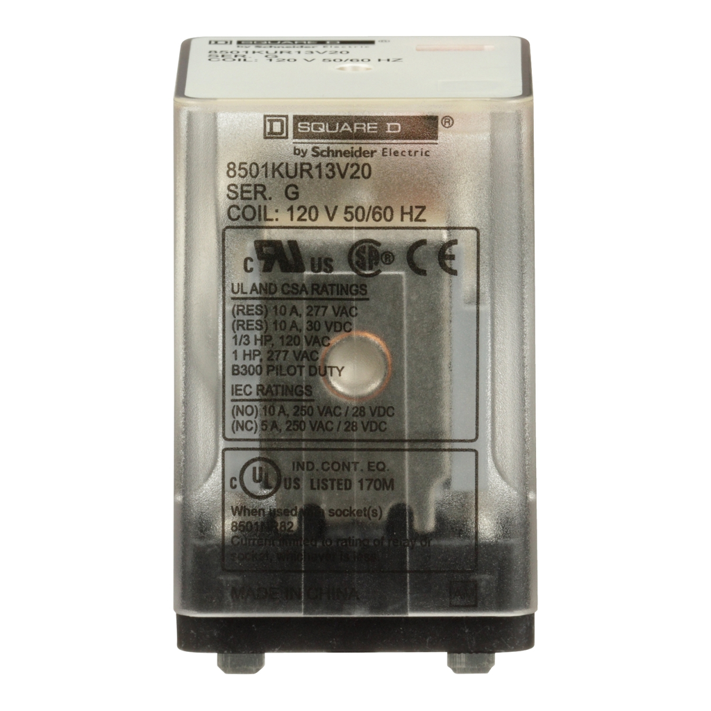 Mayer-DDS-Relay, Harmony 8501K, 3PDT, 11 blades, coil, 10A resistive at 120V AC, 0.5 HP at 240V AC, 120V AC, 3NO + 3NC-2