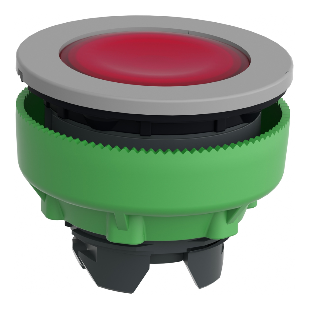 Mayer-DDS-Head for illuminated push button, Harmony XB5, grey bezel, red flush mounted, 30mm, universal LED, for insertion of legend-2